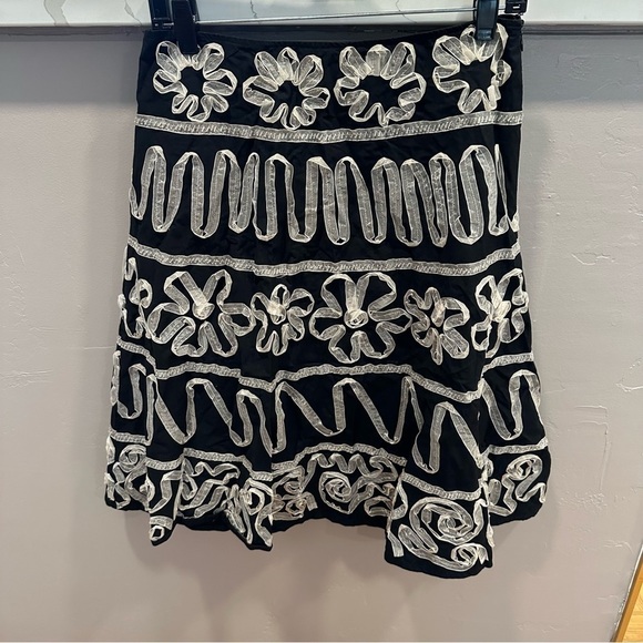 Anthropologie Basil & Maude Black a-line Ribbon & glass bead appliqué skirt C64 - Picture 4 of 16